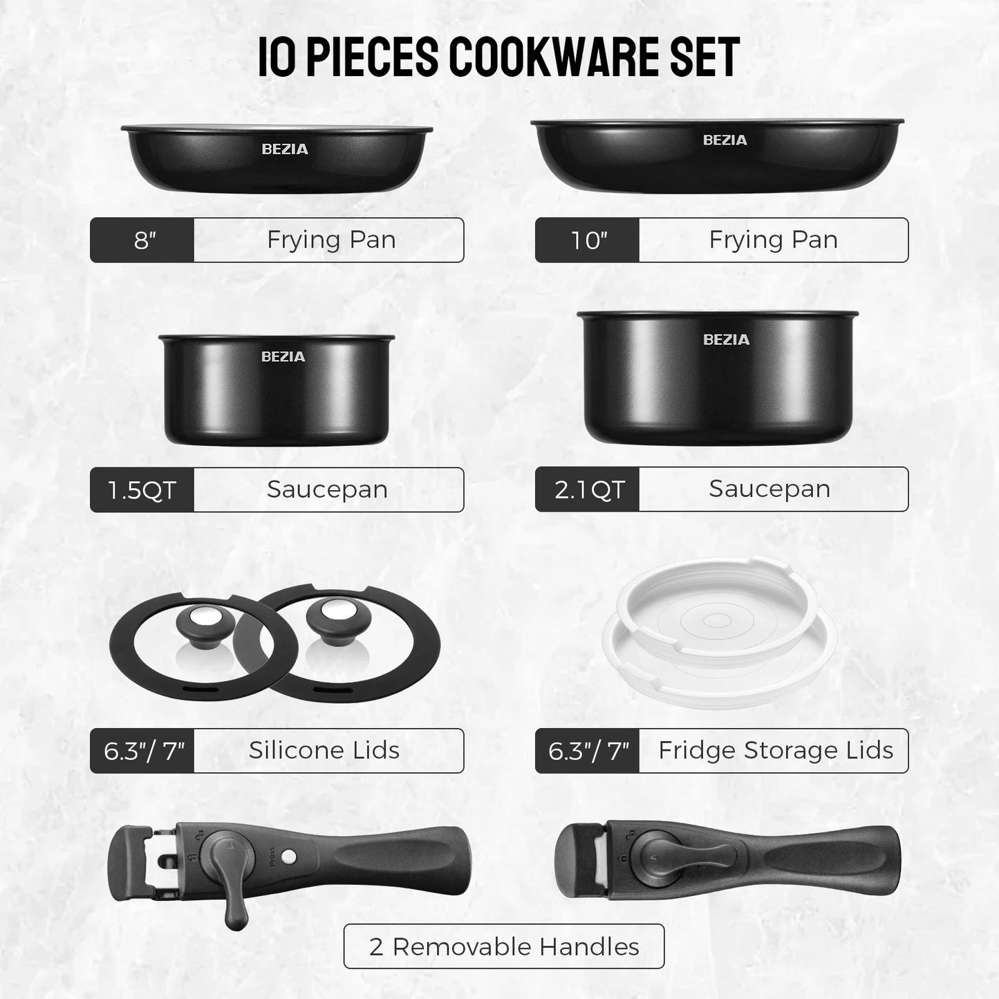 Induction Cookware with Healthy Ceramic Coating, Camping Pots and Pans Set Nonstick 10pcs with Detachable Handles