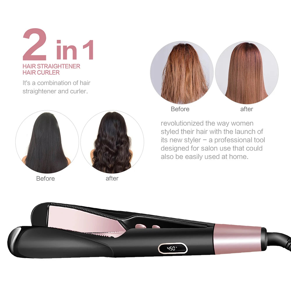 Professional Electric Straightening Iron&Curling Iron Hair Curler 2 in 1 Hair Straightener Flat Irons Ceramic Styling Tools