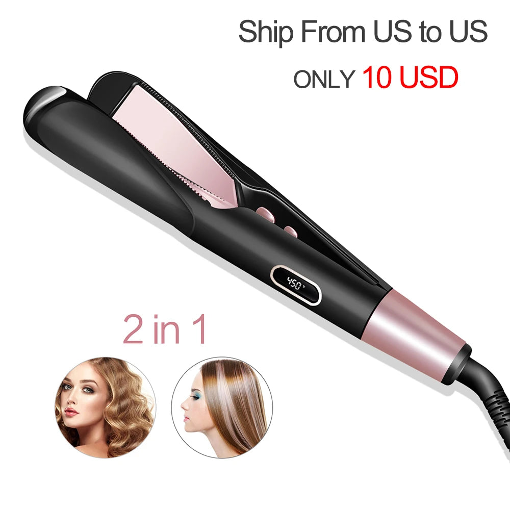 Professional Electric Straightening Iron&Curling Iron Hair Curler 2 in 1 Hair Straightener Flat Irons Ceramic Styling Tools