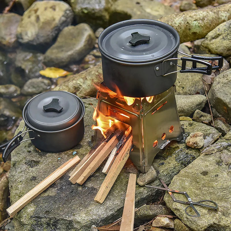 Stainless Steel Stove Portable Ultralight Mini Grill Compact Outdoor Camping Folding Cookware Picnic Survival Firewood Burner