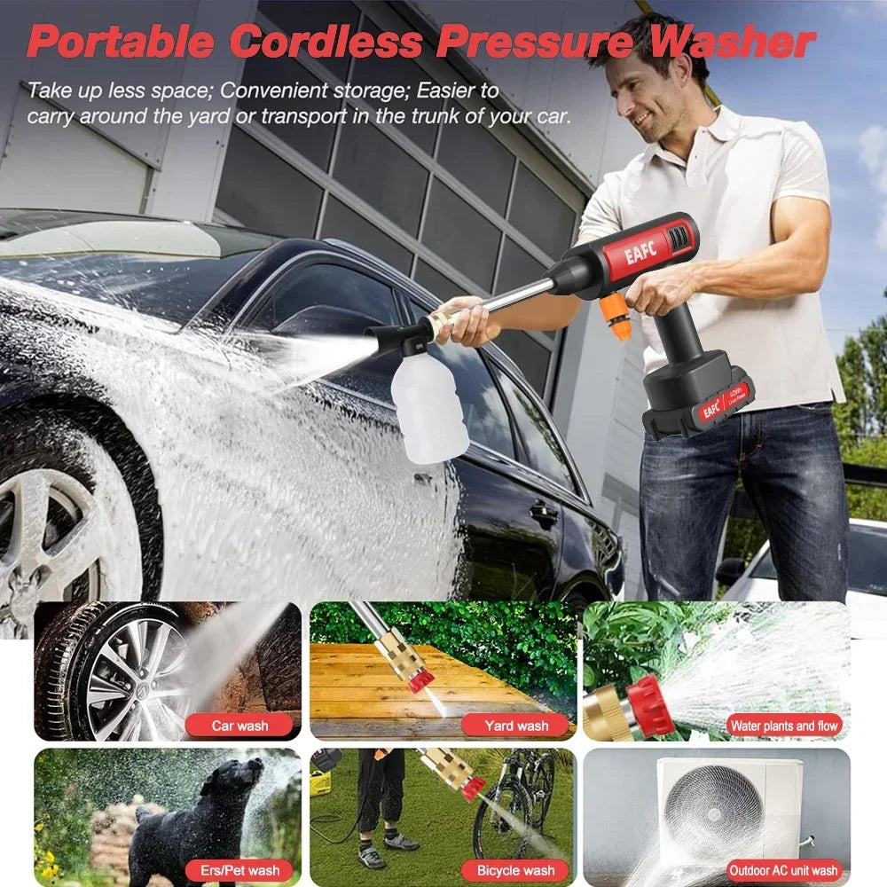 EAFC 60Bar Electric High Pressure Washer Car Wash Gun Cordless Self Priming Sustain Water Gun Foam Machine for Auto Home Garden