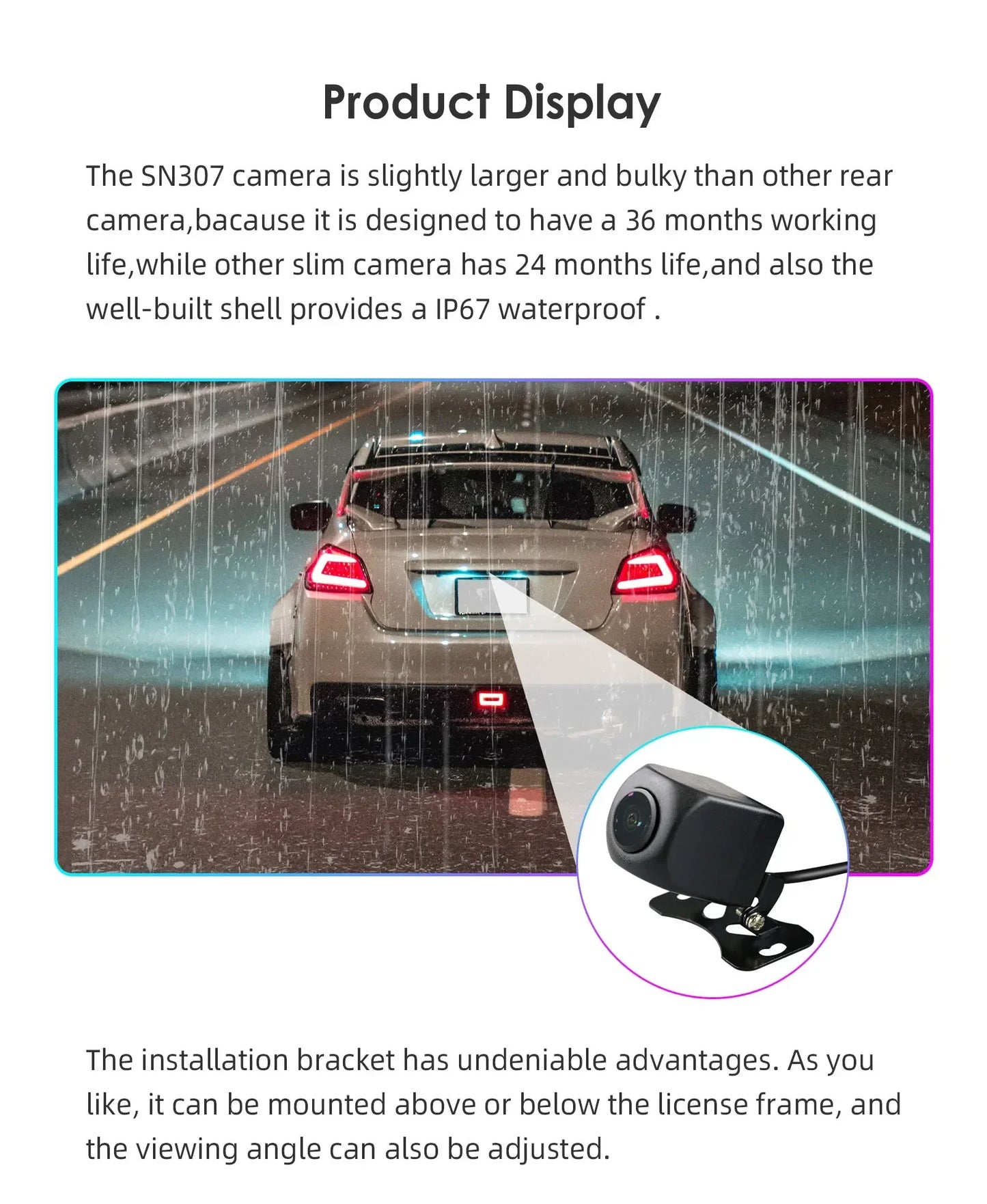 Hizpo 1920*1080P Waterproof Backup Camera AHD Reversing Camera Night Vision with SONY Lens Wide Angle for Android Stereos