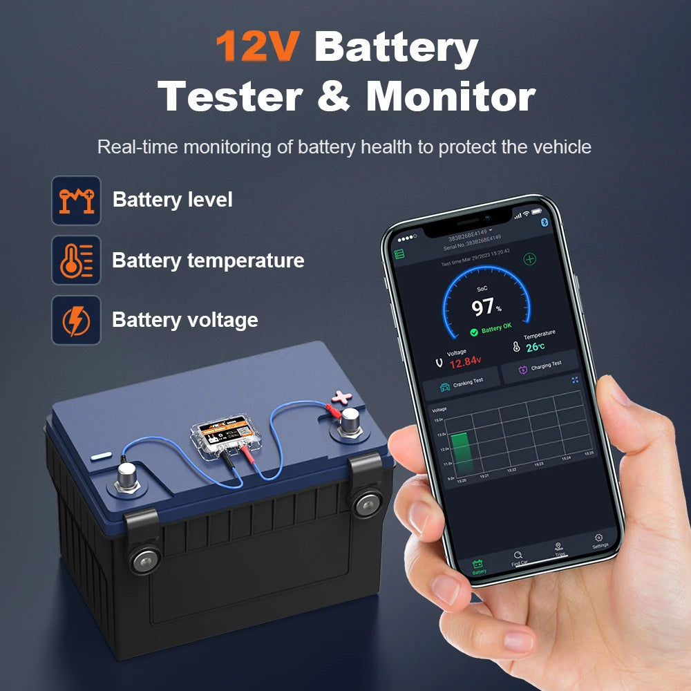 ANCEL BM200 Bluetooth Battery Monitor Car Battery Health APP Monitoring 12V Charger Battery Tester Tools For Android IOS