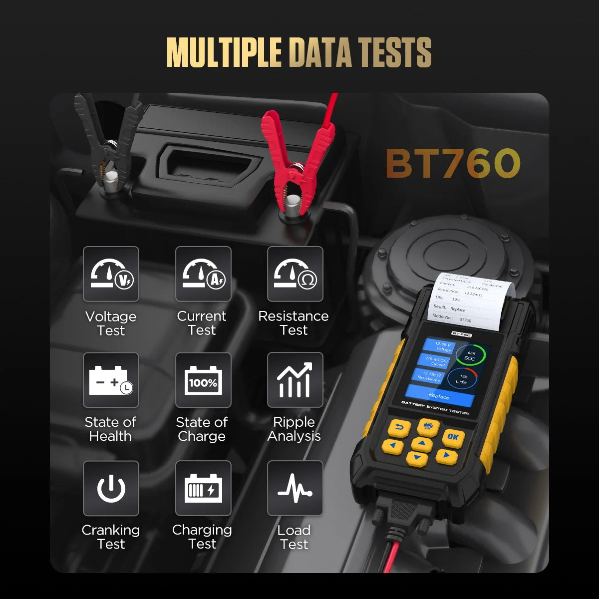 AUTOOL BT760 12V 24V Car Battery Tester Analyzer Automotive Batteries Charging Test Auto Diagnostic Tools with Thermal Print