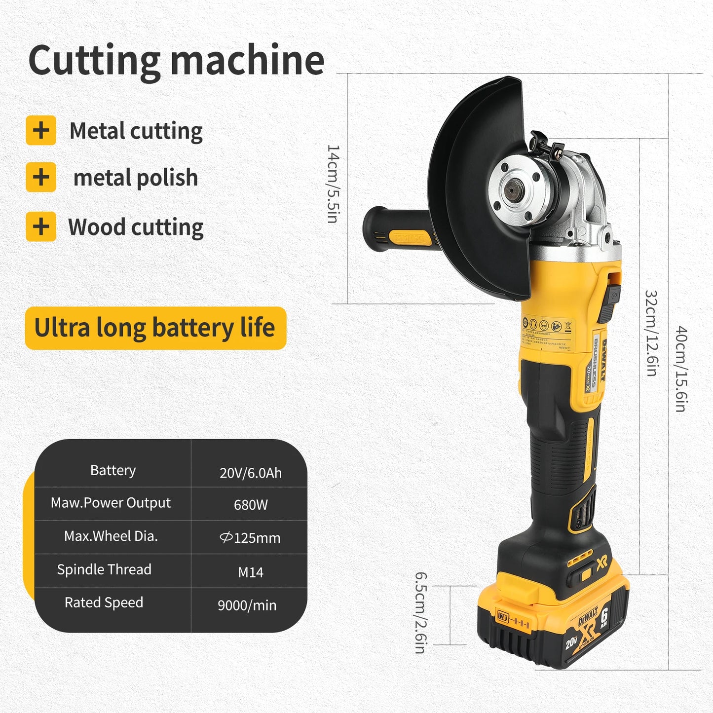 DEWALT DCG405NT 100/125mm 18V lithium battery brushless flat head angle grinder bare machine tool cutting machine bare machine