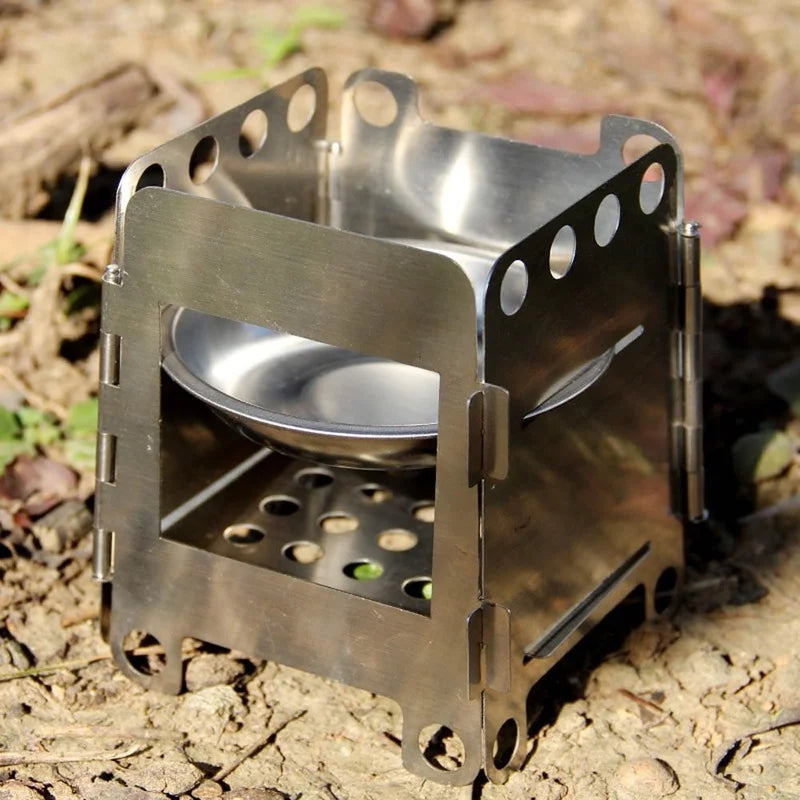 Stainless Steel Stove Portable Ultralight Mini Grill Compact Outdoor Camping Folding Cookware Picnic Survival Firewood Burner