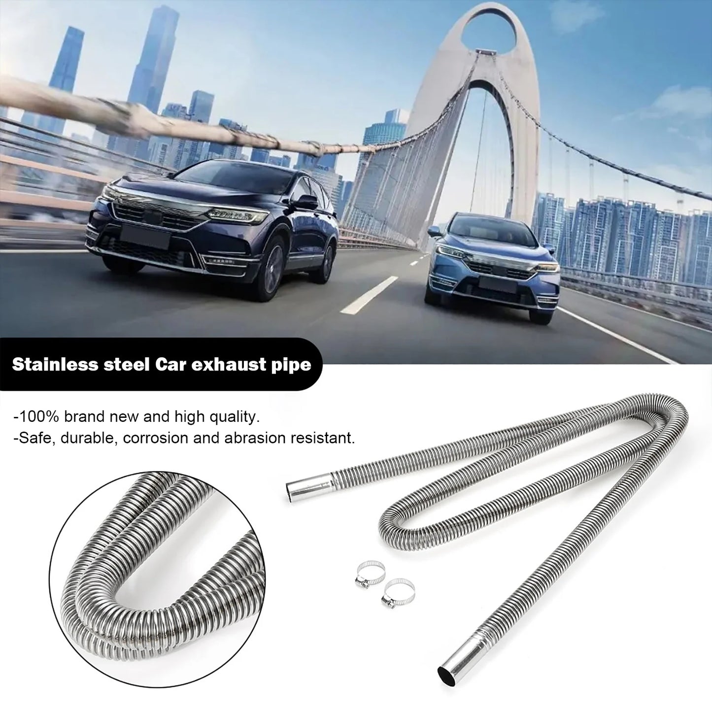 200cm Exhaust Hose with Two Clips Gas Vent Hose Air Diesel Heater Car Parking Exhaust Pipe for Power Generators Car Heating