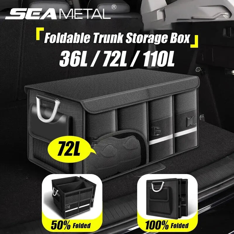 SEAMETAL Foldable Trunk Storage Box Waterproof Oxford Cloth 110L Large-Capacity Car Organizer for Camping/Fishing Easy to Carry