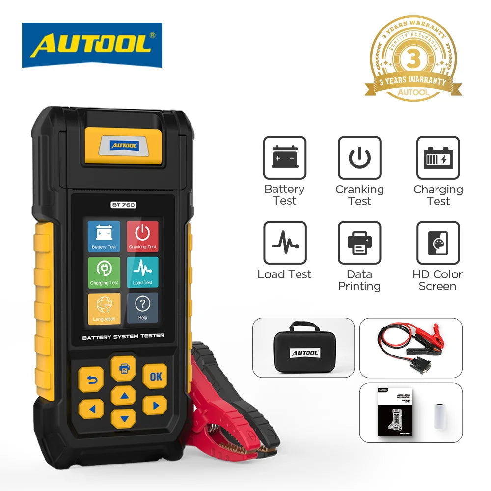 AUTOOL BT760 12V 24V Car Battery Tester Analyzer Automotive Batteries Charging Test Auto Diagnostic Tools with Thermal Print