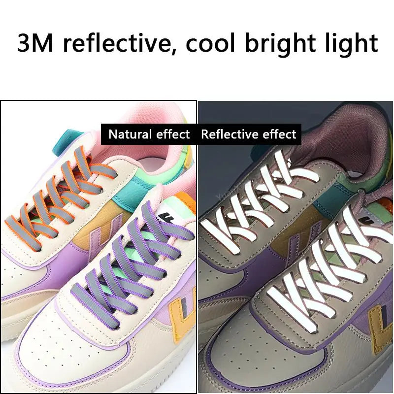 1Pair 3M Reflective Shoelaces Flat Sneaker Shoe laces Safety Glowing Shoelace Unisex Luminous Laces Shoes Strings 80/100/120CM