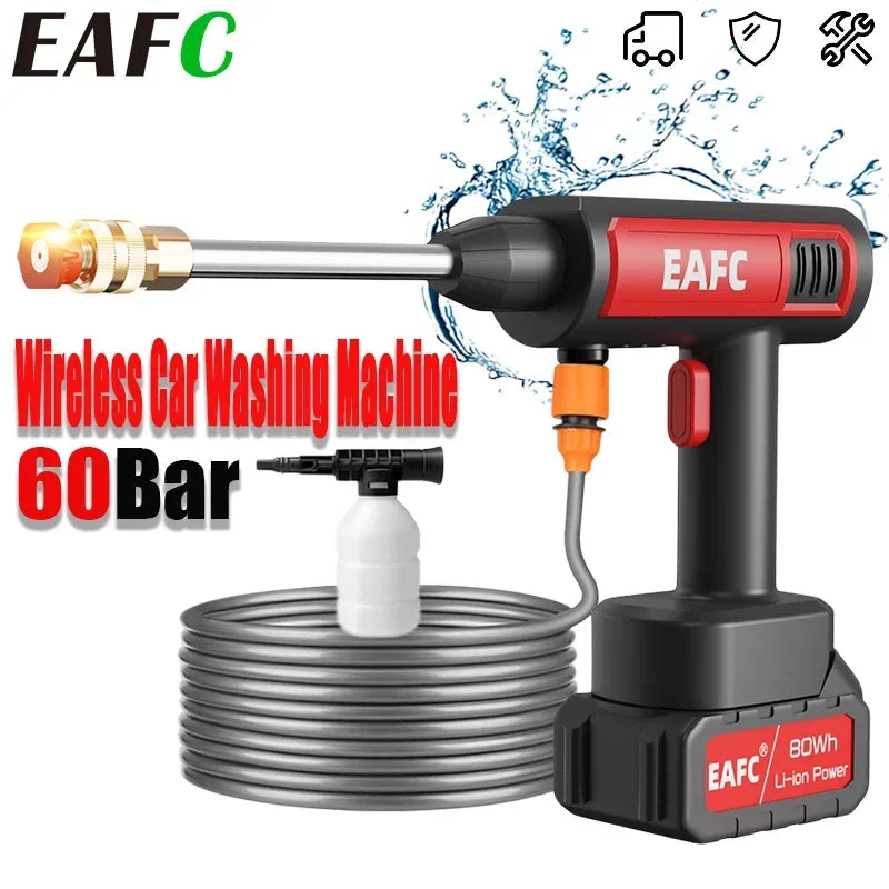 EAFC 60Bar Electric High Pressure Washer Car Wash Gun Cordless Self Priming Sustain Water Gun Foam Machine for Auto Home Garden