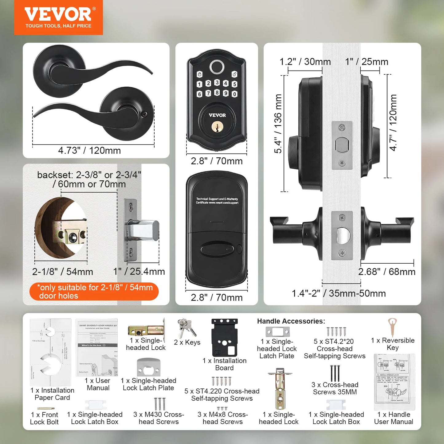 VEVOR Fingerprint Door Lock Keyless Entry Door Lock with Fingerprint/Keypad Code/Key Anti-Peeking Password Electronic Deadbolt