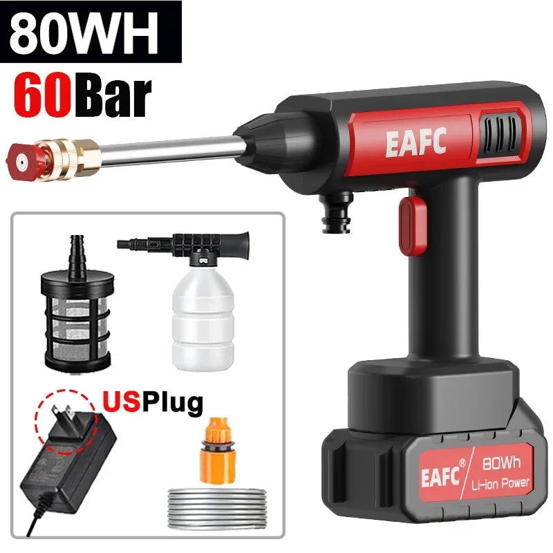 EAFC 60Bar Electric High Pressure Washer Car Wash Gun Cordless Self Priming Sustain Water Gun Foam Machine for Auto Home Garden