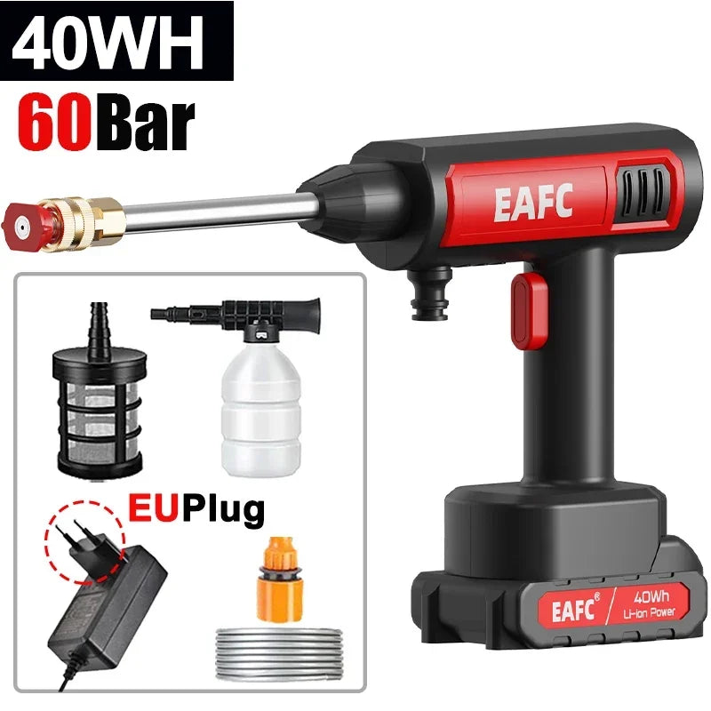 EAFC 60Bar Electric High Pressure Washer Car Wash Gun Cordless Self Priming Sustain Water Gun Foam Machine for Auto Home Garden