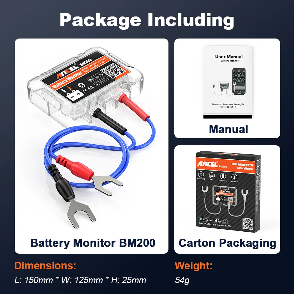 ANCEL BM200 Bluetooth Battery Monitor Car Battery Health APP Monitoring 12V Charger Battery Tester Tools For Android IOS