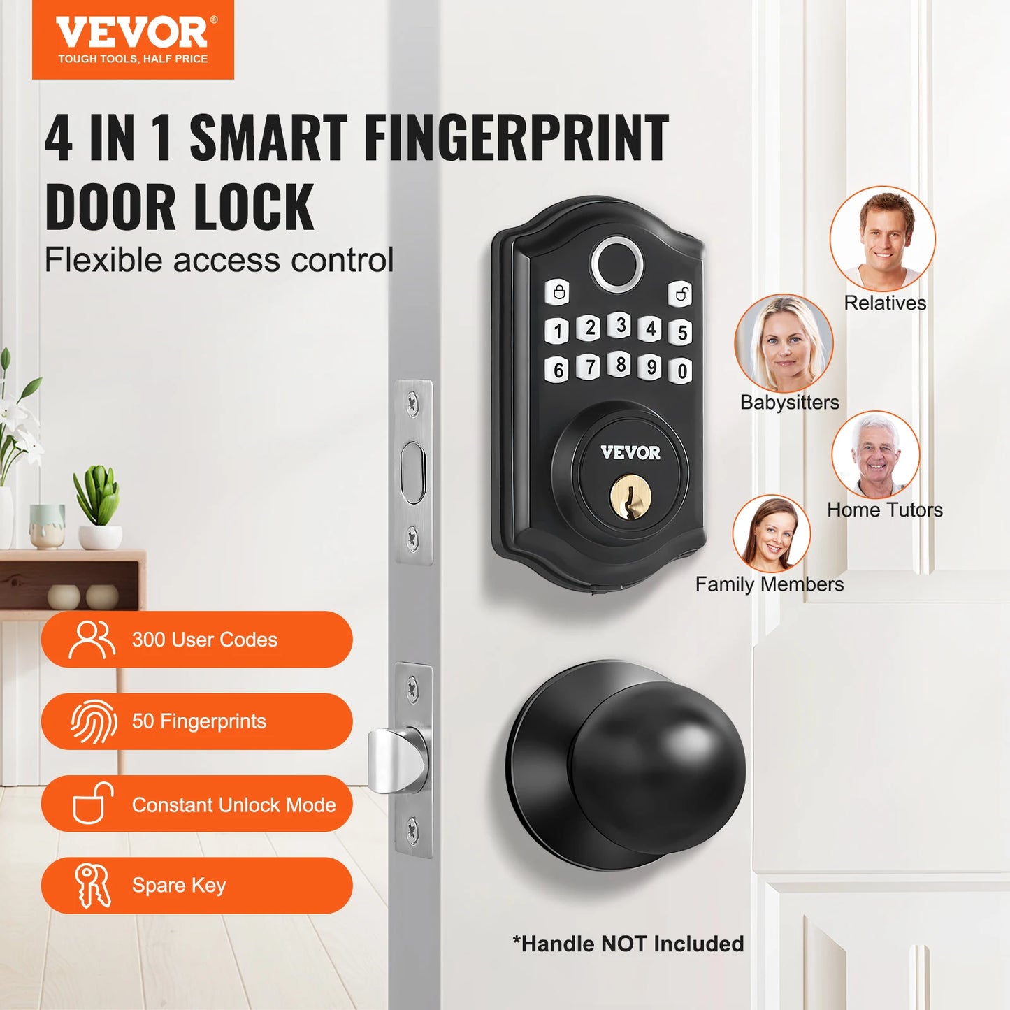 VEVOR Fingerprint Door Lock Keyless Entry Door Lock with Fingerprint/Keypad Code/Key Anti-Peeking Password Electronic Deadbolt