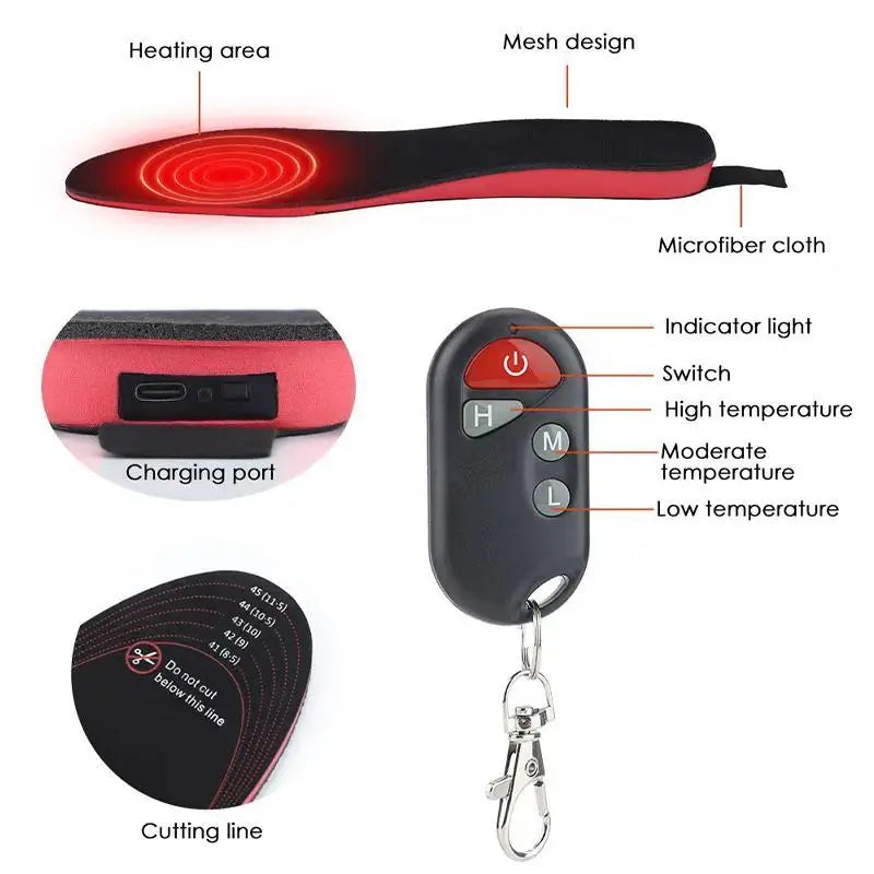 2100Mah Battery Rechargeable Heated Shoes Insoles Wireless Remote ControlledAdjustable Temperature Foot Warmer For Men Women