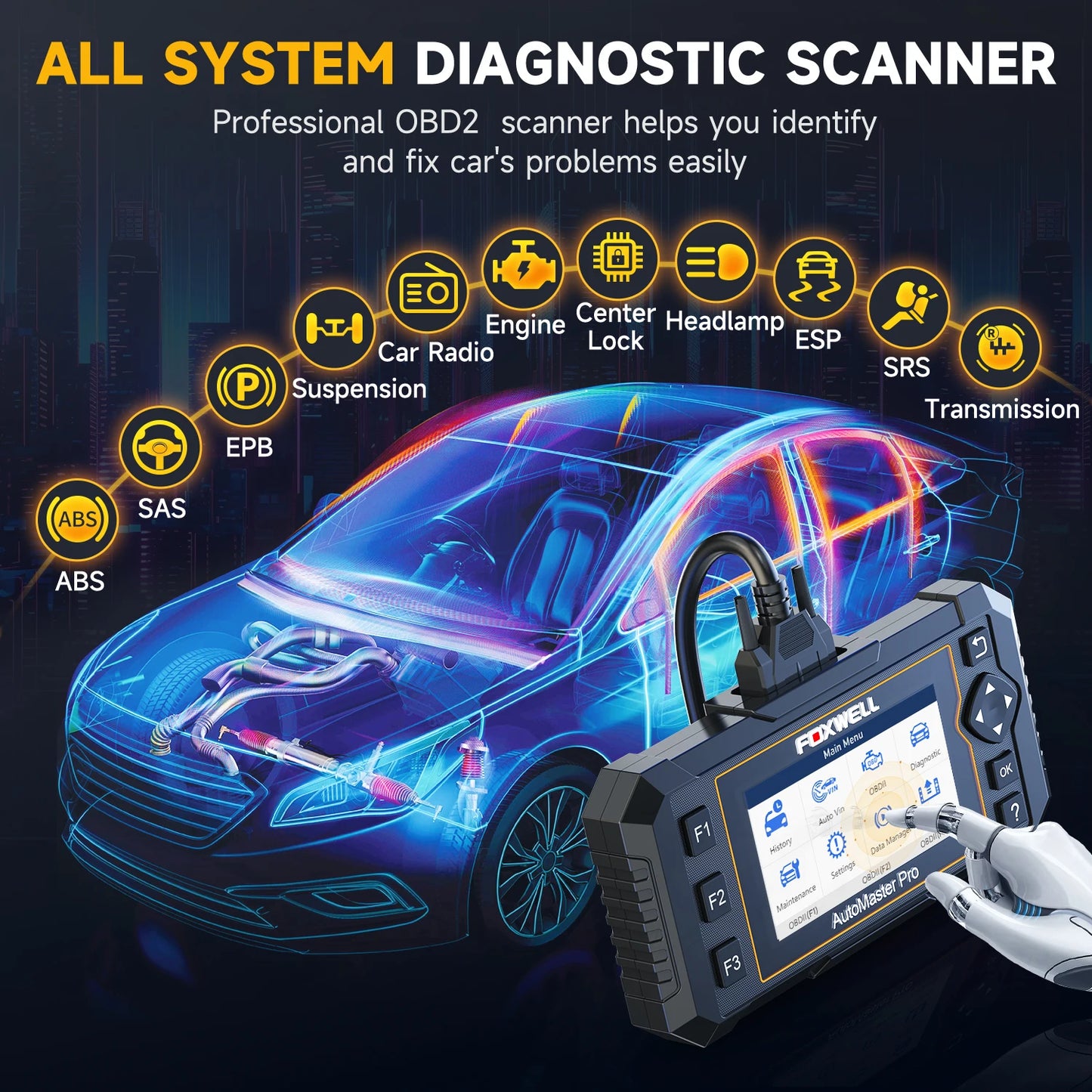 Foxwell NT624 Elite OBD2 Scanner Car Diagnostic Tools All System OBD 2 Code Reader ABS TPMS EPB 8 Reset OBD 2 Auto Scan Tool